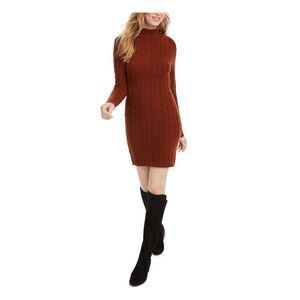 Kit + Sky Womens Body Con Below The Knee Dress Orange Long Sleeve Juniors L